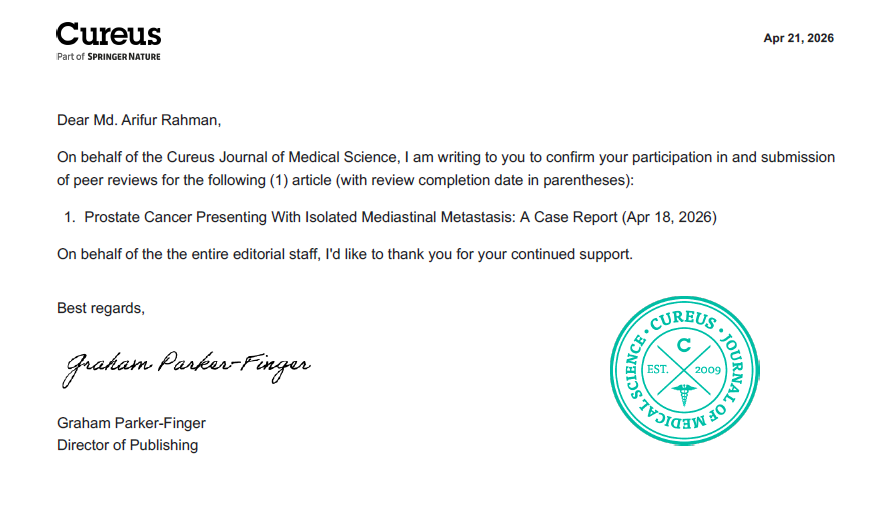 Cureus Journal of Medical Science Reviewer Certificate